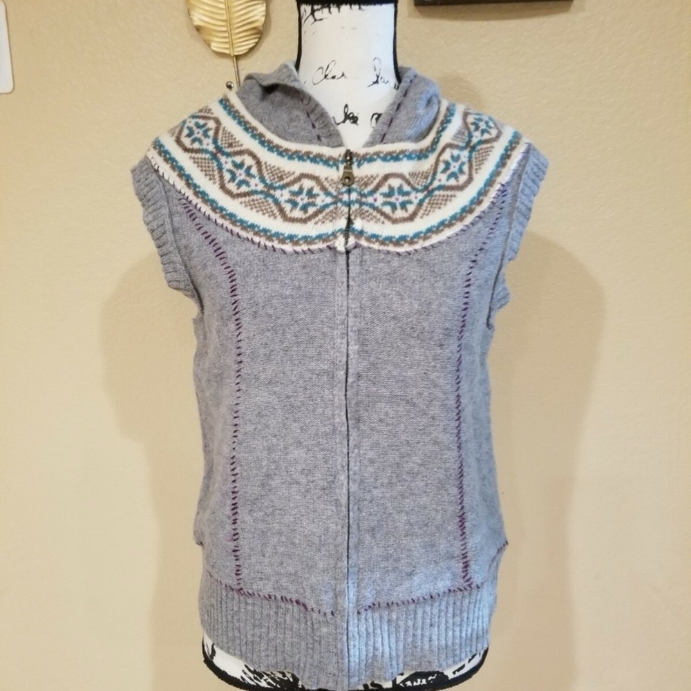Free People Gray Hooded Lambswool Zip Up Vest Size XS